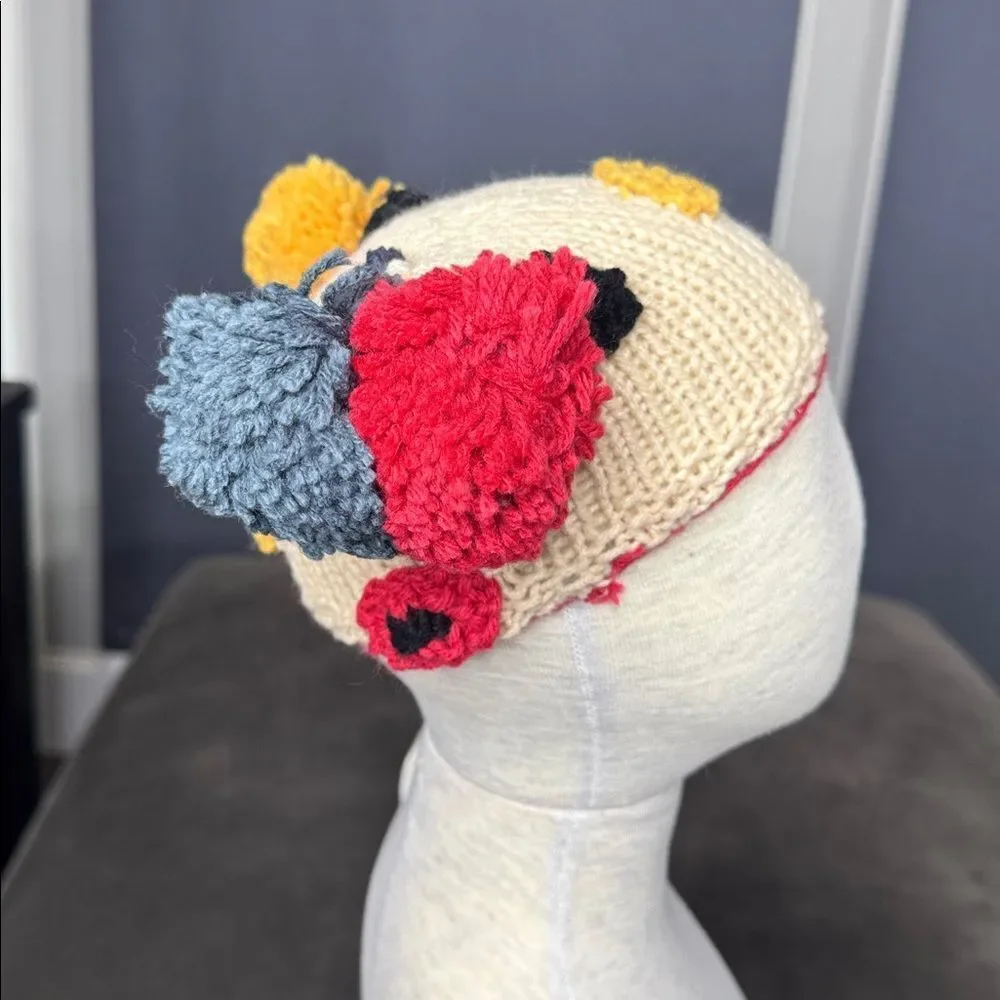 Daisy Baby Infant Spotted Crocheted Beanie Hat with Pom Poms 0-12 months NEW